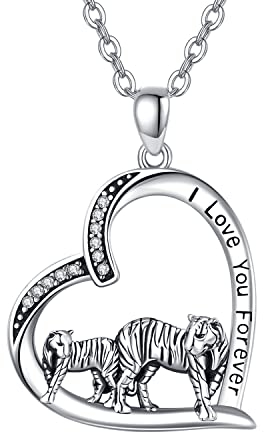 TANGPOET Tiger Halskette 925 Sterling Silber Herz Tier kette I Love You Forever Anhänger Muttertag Schmuck Geschenke für Mutter Tochter Familie