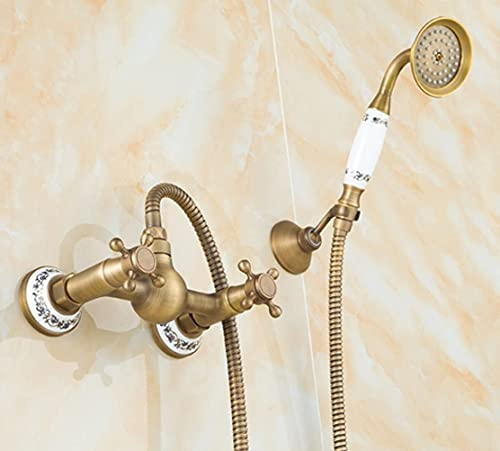 Nostalgie Retro Duschset Komplett Dusche Armatur Regenschauer Handbrause Stange Antik Messing, Type C