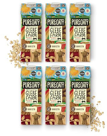 Glebe Farm Gluten Free PureOaty, Barista Grade, No Sugar, Dairy Free Coffee Creamer & High Protein Vegan Milk, Made With 100% British Oats, Plant Drink, 6 x 1 Litre