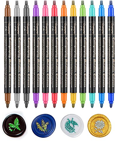 Wachs-Siegel-Stift, Zifospy 12 Stück Doppelend-Wachs-Stift zum Dekorieren von Siegelwachs, Premium-Metallic-Marker-Farbstift für Hochzeitsumschlag-Wachs-Siegel, passend für alle Wachs-Siegel-Perlen
