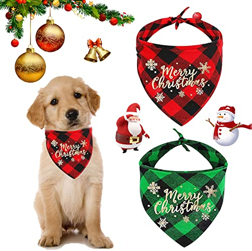 JOKILY 2 Stücke Weihnachten Haustier Bandanas, Halstuch Hund, Schal Halstuch für Weihnachten Haustier Kostüm, Dreieck Haustier Lätzchen für Haustier Weihnachten Kostüm Dekoration Zubehör