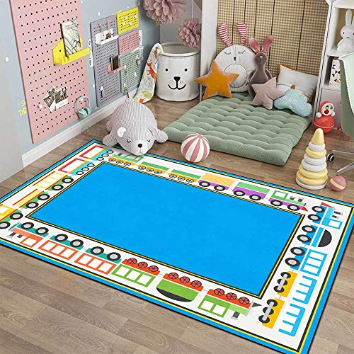 Tappeti Design rutschfest Kinderteppich Bordüre Kleine Schleppe Cartoon Blau,|Waschbar und ungiftig mit|-60x90cm