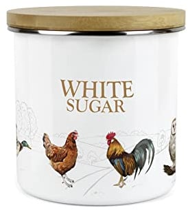 Purely Home Country Farm White Sugar Canister - White Metal Enamel Kitchen Food Storage Container