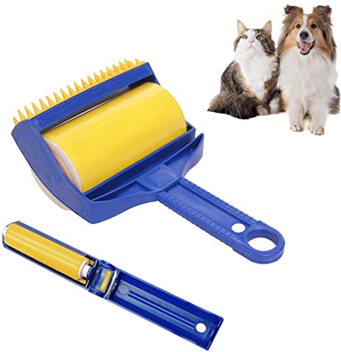 Pet Hair Remover Sticky Lint Roller 2023 NEW Stick It Roller Stick It Pet Hair Remover Stick It Lint Roller Handheld Set Reusable Lint Rollers Washable Lint Roller for Pet Hair (Blue, 1 Set)