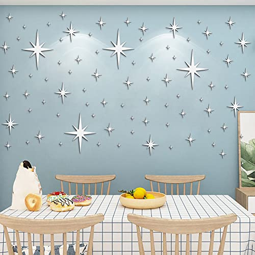 Techigher 82pcs Acryl Stern Spiegel Wandaufkleber Wasserdicht Selbstklebend Kinderzimmer Kindergarten Home Dekoration Silber
