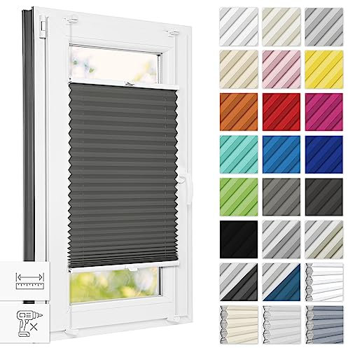 Estika Plissee ohne Bohren 55 cm x 50 cm - Anthrazit - Bruchfeste Klemmhalter, Plissee klemmfix, Rollos für Fenster ohne Bohren, Jalousien Fenster für innen, Raffrollo, Fenster plissee