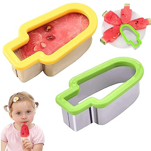 Watermelon Cutter, Creative Ice Mould Cutter, Popsicle Watermelon Slicer, Popsicle Mould, Watermelon Slice Model Tool, Fruit Cutting Tool for Family Summer Party (Blue + Green), 2 Pieces