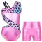 TTAO Gymnastikanzug Kinder Mädchen Ärmellos Turnanzug Trikotanzug Tanz Gymnastik Training Dancewear Gymnastikbody mit Haarband und Shorts Leopard G 158-164