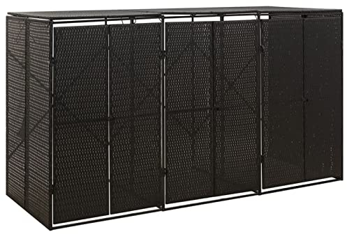 BULANED Triple Wheelie Bin Shed, Privacy Screen Cover, Wheelie Bin Storage, Wheelie Bin Hideaways, Wheelie Bin Covers, Wheelie Bin Store, Black 207x80x117 cm Poly Rattan