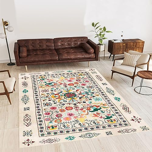 Rug-QJDDUP Kurzflor Teppich,Orange Yellow Green Red Pink Floral Patterns, Modern Designer Teppiche für Wohnzimmer, Schlafzimmer, Esszimmer, Wohnzimmerteppich,Colourful,200 x 300 cm