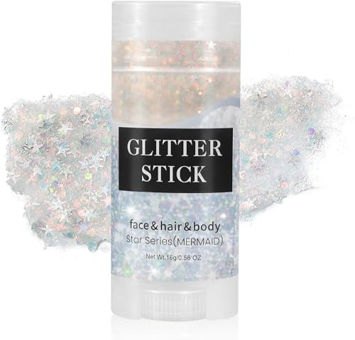 Go Ho Mermaid Body Glitter Stick,Rotating Mermaid Face Glitter Stick,Holographic Glitters Makeup for Face/Body/Hair/Eye,Sparkling Festival Accessories for Women