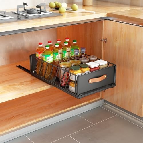 Kitstorack Cajón Telescópico, Cajón Deslizante Para Alacena, Cajón de Cocina Extensible Desplegable con Mango, (40 Profundidad x 25 Anchura x 16 Altura cm), Sin Necesidad de Taladrar Ni Clavar