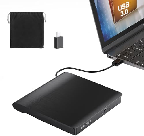 ORIGBELIE Lettore CD Esterno per PC Portatile, Plug & Play Masterizzatore DVD CD Externo, USB 3.0 Type-C CD/DVD +/-RW Drive, Slim Unità DVD Esterna per Laptop Desktop Windows 11/10/8/7/XP Linux OS