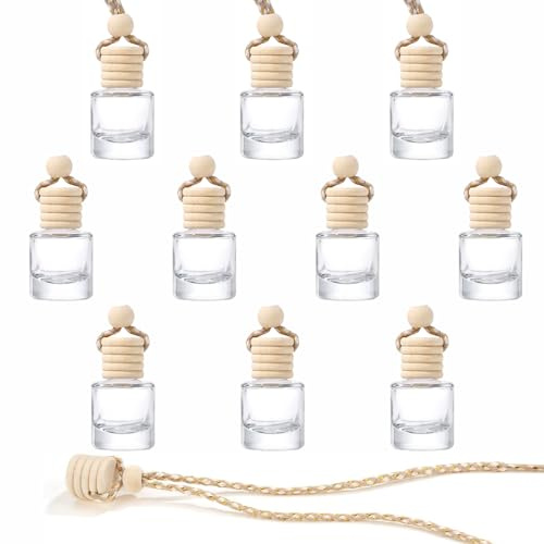 LSRVNM 10 Pieces 8ml Car Hanging Perfume Bottles, Fragrance Essential Oil Diffuser, Car Air Freshener Diffuser Bottle, Refillable, Reusable, for Home, Office, Perfume Decor(Cylindrical)