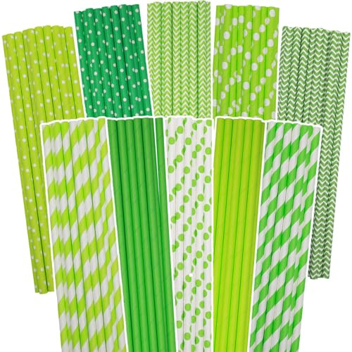Gcardist Lot de 150 pailles vertes, jetables, vertes, en vrac, en vrac (10 motifs)