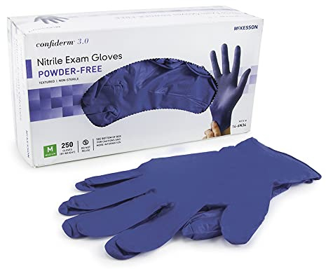 McKesson Confiderm 3.0 Nitrile Exam Gloves - Powder-Free, Latex-Free, Ambidextrous, Textured Fingertips, Non-Sterile - Dark Blue, Size Medium, 250 Count, 1 Box