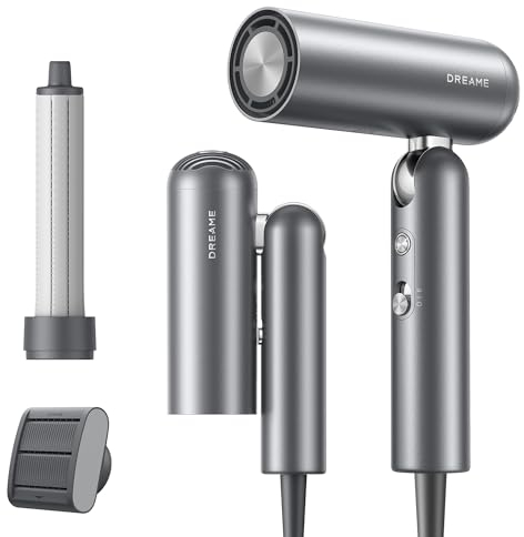 DREAME Pocket Secador de Pelo, 110000 RPM Secador de Pelo Profesional con 3 Formas Plegables, Peso Ligero de 300g, 300 Millones de Iones Negativos/Cm³, Temperatura Constante de 57 °C, Gris