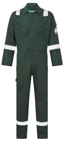 Portwest FR50 Herren-Overall, hohe Sichtbarkeit, reflektierend, schwer entflammbar, antistatisch, lichtbogensicher, Sicherheits-Arbeitskleidung, Grün, Größe XXL
