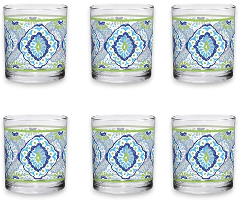 Cerve Set 6 Bicchieri in Vetro Everyday Multicolore, capacità 220 ml,Trasparente, Linea POMPEI, per Acqua e Bevande, Lavorazione Italiana decoro Limoni, Ideale Casa Confezione 6 pezzi