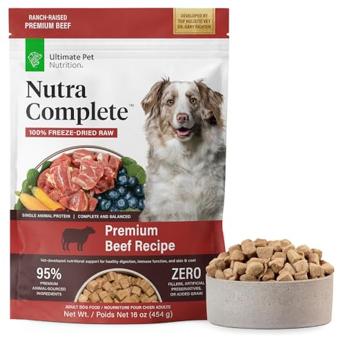ULTIMATE PET NUTRITION Nutra Complete, 100% Freeze Dried Raw Veterinarian Formulated Dog Food with Antioxidants Prebiotics and Amino Acids (1 Pound, Beef)