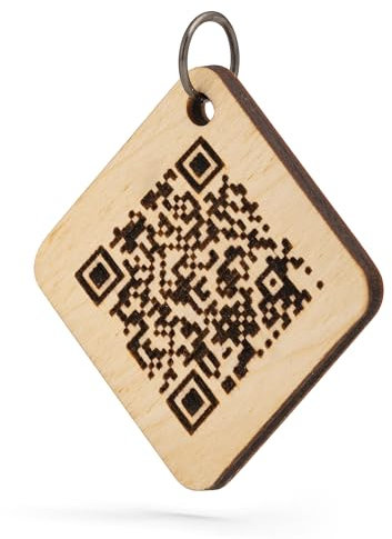 Porte-clés personnalisé avec QR Code - QR Code avec informations utiles en cas de perte de clés (bois carré)