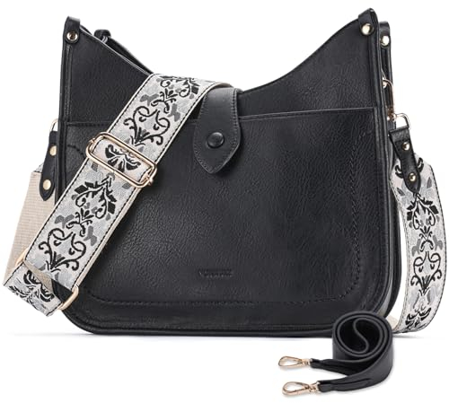 VX VONXURY Umhängetasche Damen, Mittelgroß Schultertasche aus Pu Leder, Elegant Handtasche Beuteltasche mit 2 Verstellbaren Riemen für Schule Reisen Arbeit Shopper (Schwarz)