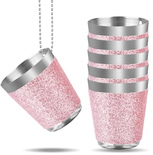 Fonyet 6 Stück Schnapsgläser zum Umhängen 30ml Edelstahl Schnapsglas mit Kette, Roségold Schnapsbecher Shotgläser Partybecher für Junggesellenabschied, Fasching, Mottoparty, Bachelorette party