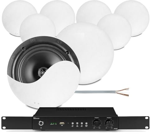 Power Dynamics8x NCSS5 Multi Room Ceiling Speaker System Kit, Home Audio for Multiple Rooms, 4x60W Power, Wi-Fi & Bluetooth Enabled, Ceiling Speaker Kit, Home Multi Room Sound System