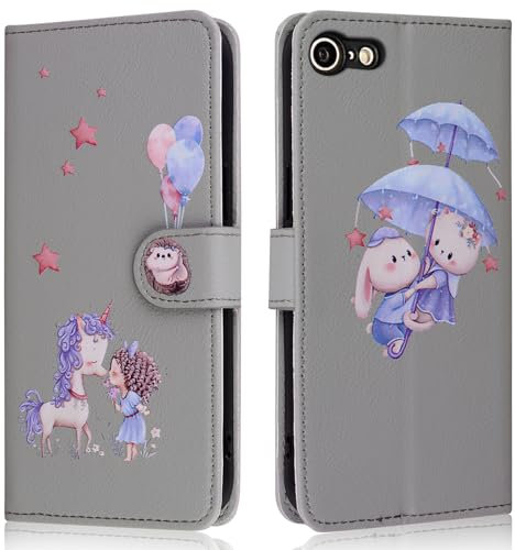 Butnyeoe for iPhone SE 2022/SE 2020 Phone Case,iPhone 8/7 Wallet Case,PU Leather Magnetic Book Flip Protective Cover with Card Holder,Cute Unicorn Gray