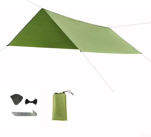 PETSTIBLE Toile Oxford imperméable pour camping, abri de soleil, pergola de plage, avec corde à vent pour clou, vert militaire