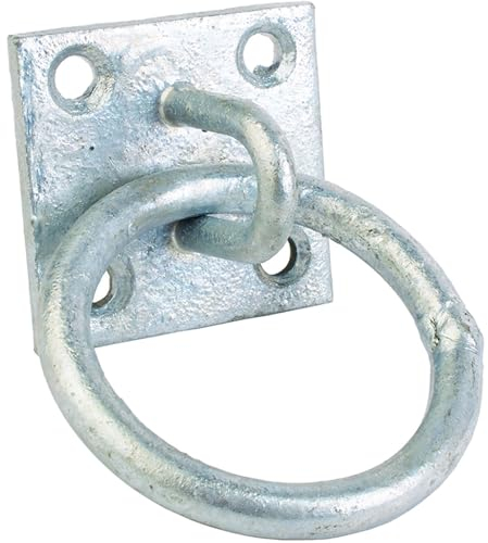 2 Black Chain Tie Ring On Plate Tie Ring Pack Horse Stable Tack Room 50MM x 50MM (4, Galvanised)