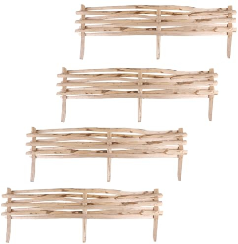 Lot de 4 bordures de parterre en bois de noisetier tressé/enfichable 102 x 20 cm