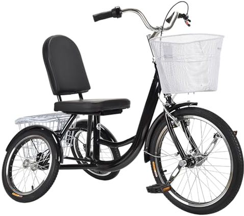 ARBGO 20 Zoll Dreirad für Erwachsene, Dreirad für Ältere, 3-Rad-Fahrräder mit Körben für Senioren, mit Rückenlehne und Einkaufskorb Einstellbare Geschwindigkeit Höhe