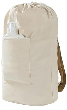 Canvas Laundry Bag, Laundry Backpack, Beige, X-Large