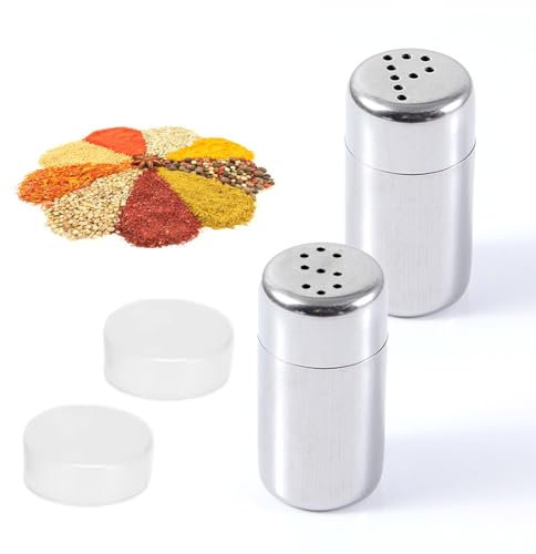 2-Stück Salzstreuer Klein,Kleine salzstreuer,Salz und Pfefferstreuer klein Edelstahl Gewürzstreuer,Salzstreuer Mini Pfefferstreuer-Set,Pepper Gewürzstreuer,Camping Gewürzdose Reisesalzstreuer (S+P)