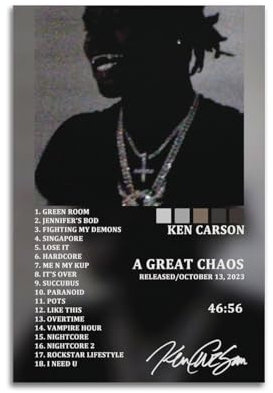 Ken Carson A Great ChaosAlbum-Poster, Kunstdekoration, Wandposter, Innenposter, Druckdekoration, Bar, Restaurant, Dekoration, Ästhetik, Poster, Wohnzimmer, 30 x 45 cm, ungerahmt, 20