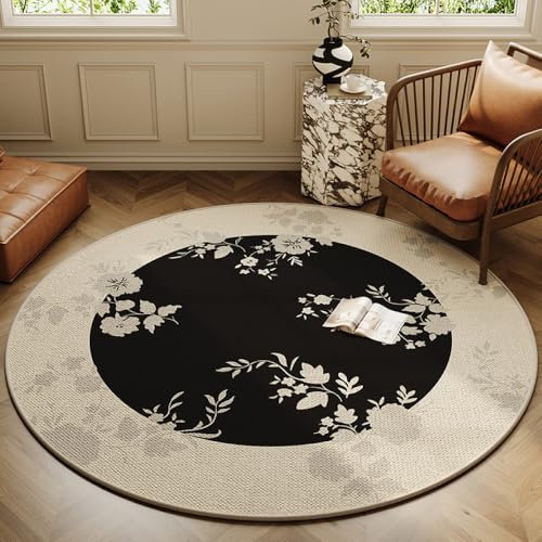 Nyescasa Runder Teppich Vintage Boho Waschbar rutschfest Bedruckt Wohnzimmerteppich Rund 80cm Weich Modern Teppich für Schlafzimmer Wohnzimmer Esszimmer Küche Innen Khaki