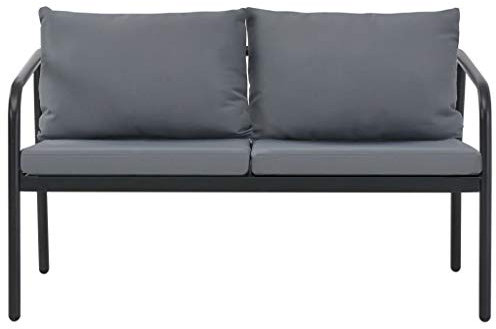 HETFTJN Dining Lounge Outdoor Gartensofa Gartenstühle Küchensofa - 2-Sitzer-Gartenbank mit Auflagen Grau Aluminium für Schwimmbad Garten Speisesaal Terrasse