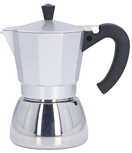 Qukaim Caffettiera da 6 tazze, caffettiera da 6 tazze, caffettiera per casa, cucina, ufficio, macchina per espresso, in alluminio, facile da usare, argento