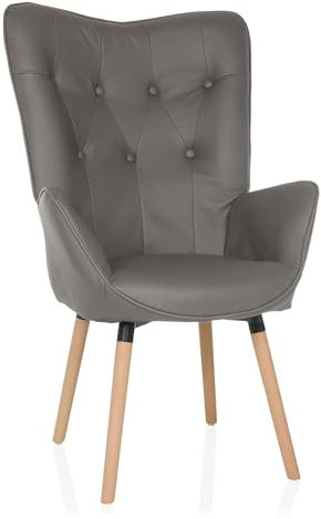 hjh LIVING Ohrensessel in Velour-Optik HAVENIO I Sessel für Wohnzimmer Schlafzimmer, Polsterstuhl mit Holzbeinen, Stoff Grau