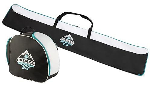 GREMEX Skitasche und Skischuhtasche Set - Starke Skitasche 160 cm - Skisack Set - Wasserfeste Tasche Skischuhe mit Helm - Skisack für 1 Paar Ski - Skischuhtasche mit Helmfach - Ski Zubehör