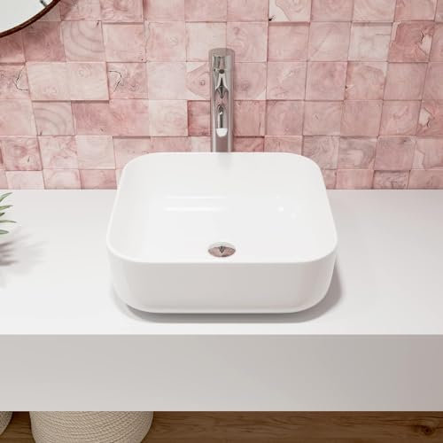 Handwaschbecken DeerValley Ace Badezimmer Waschbecken und Quadratisches Aufsatzwaschbecken aus Weißer Keramik 385mm*385mm