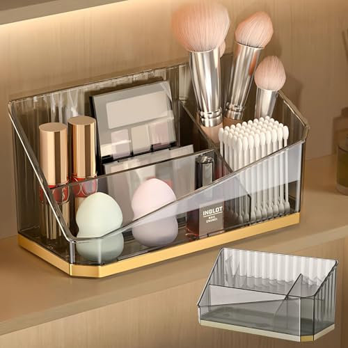HARLIANGXY Spiegelschrank Organizer Innen, 2 Stück Badezimmerschrank Aufbewahrung Box, Kunststoff Make up Organizer, Kosmetik Organizer Schrank, Schminktisch Behälter mit Verstellbaren Trennwänden