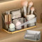 HARLIANGXY Spiegelschrank Organizer Innen, 2 Stück Badezimmerschrank Aufbewahrung Box, Kunststoff Make up Organizer, Kosmetik Organizer Schrank, Schminktisch Behälter mit Verstellbaren Trennwänden