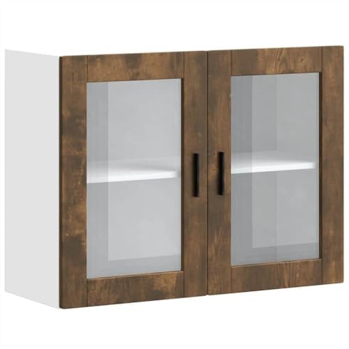 vidaXL Kitchen Wall Cabinet Porto Smoked Oak/Glass Door - Modern Wall-Mounted Kitchen Storage Unit