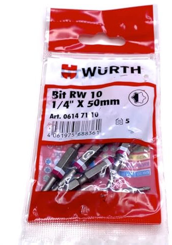 Würth 5x RW® 10 Bit 1/4 Zoll x 50mm lange Ausführung Bits RW® 10 Antrieb ASSY Schrauben 06147010