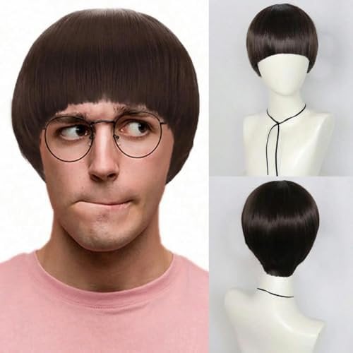 10Inch Synthetic Hair Short Brown 1960s Men Synthetic Bowl Cut Mushroom Cosplay Wig for Halloween Christmas School Thanksgiving-10inches