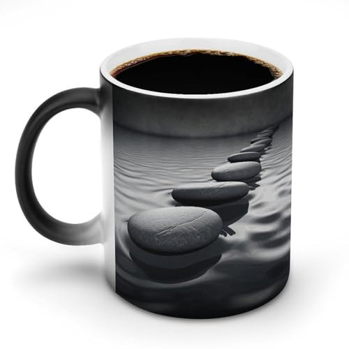 DWTJKMS Tasse mit grauem Zen-Motiv, Farbwechsel, hitzeempfindliche Keramiktasse, thermochromische Kaffeetasse, lustige Verfärbungstasse, magische Tasse, Geschenk für Geburtstag, Männer und Frauen