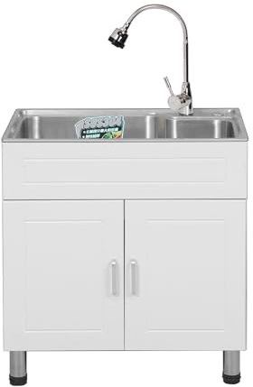 Generico Fregadero comercial independiente, fregadero de servicio con mueble, fregadero de cocina para exteriores, estación de camping independiente, bañera individual, para garaje exterior,