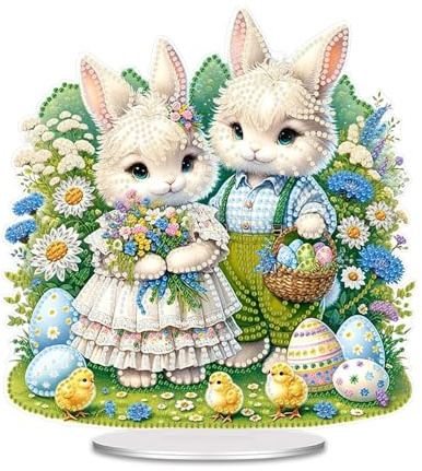 Skeadex Diamond Painting Ostern,DIY Diamant Painting Osterhase,5D Diamond Painting Frühling Ostern Tischdeko, Osterdeko Diamant Malerei Ostereier, Diamond Painting Bastelset für Innen Tisch Wand (R)
